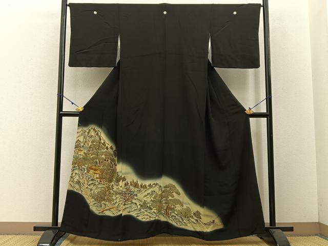 平和屋着物■豪華黒留袖 刺繍 浜松文 暈し染め 金彩 正絹 逸品 BAAW5598hj