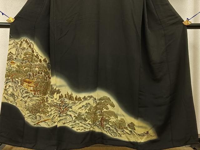 平和屋着物■豪華黒留袖 刺繍 浜松文 暈し染め 金彩 正絹 逸品 BAAW5598hj