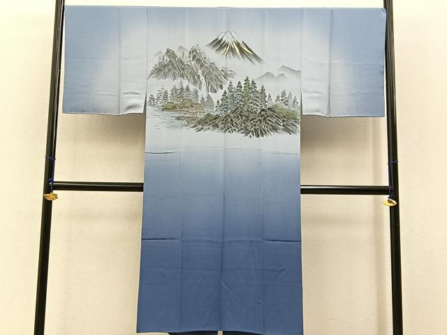 平和屋着物●男性 長襦袢 袷 富士 双鶴 暈し染め 金彩 正絹 逸品 未使用 BAAW5624hj