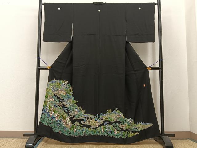 平和屋着物■豪華黒留袖 友禅 作家物 松竹梅風景文 正絹 逸品 BAAW5636hj