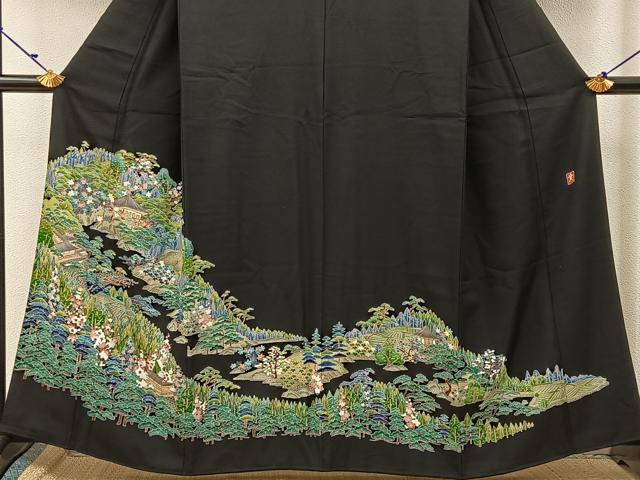 平和屋着物■豪華黒留袖 友禅 作家物 松竹梅風景文 正絹 逸品 BAAW5636hj