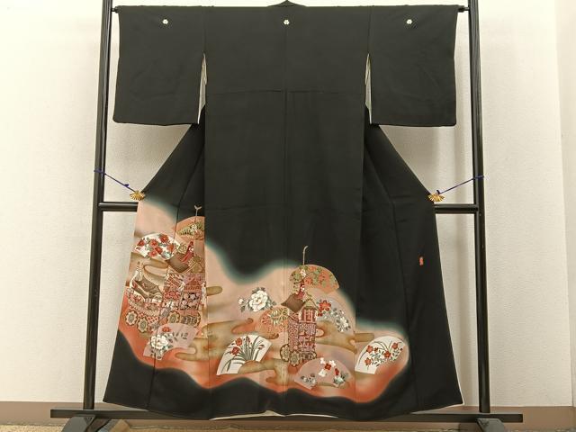 平和屋着物■豪華黒留袖 作家物 駒刺繍 鉾 地紙花文 暈し染め 金彩 正絹 逸品 BAAW5638hj