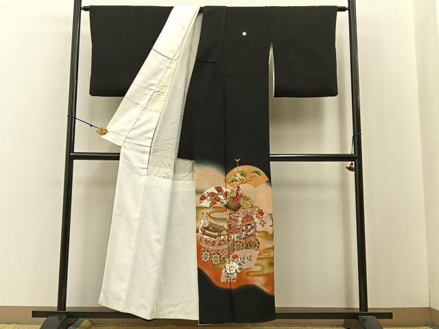 平和屋着物■豪華黒留袖 作家物 駒刺繍 鉾 地紙花文 暈し染め 金彩 正絹 逸品 BAAW5638hj