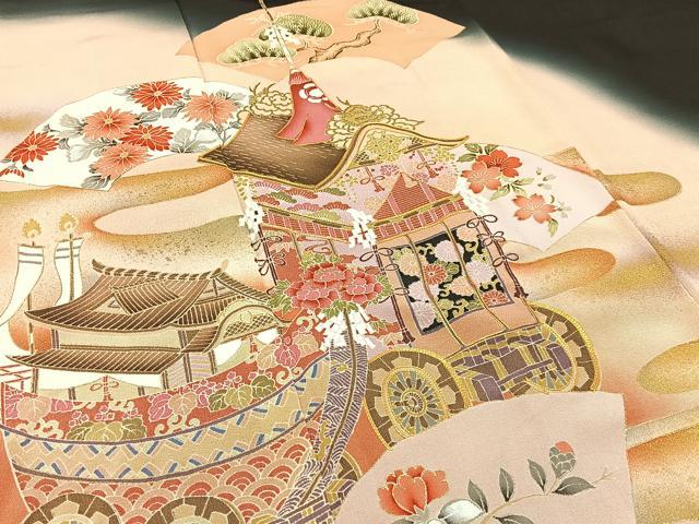 平和屋着物■豪華黒留袖 作家物 駒刺繍 鉾 地紙花文 暈し染め 金彩 正絹 逸品 BAAW5638hj