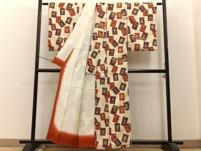 平和屋着物■上質な小紋 型染め 陶器花文 正絹 逸品 BAAW5673hj