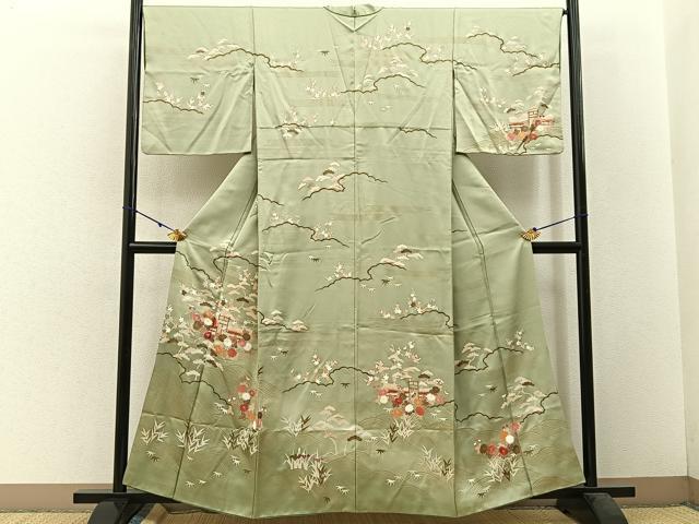 平和屋着物■訪問着 松竹梅 風景花文 暈し染め 金彩 正絹 逸品 BAAW5686hj