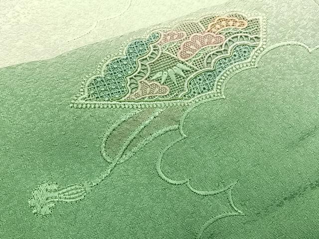 平和屋着物■中国三大刺繍 スワトウ刺繍 総刺繍 訪問着 檜扇花文 暈し染め 正絹 逸品 未使用 BAAW5690hj