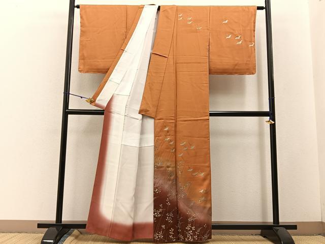 平和屋着物■訪問着 飛鶴文 暈し染め 金銀彩 正絹 逸品 未使用 BAAW5750hj
