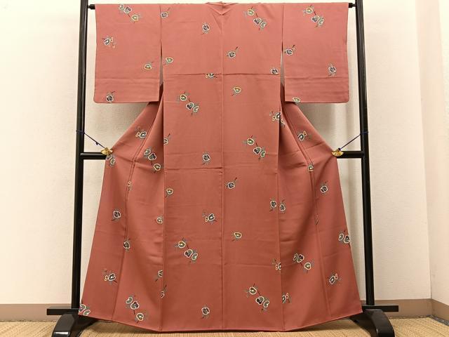 平和屋着物■上質な小紋 椿 金彩 鬼しぼ縮緬 正絹 逸品 BAAW5775hj