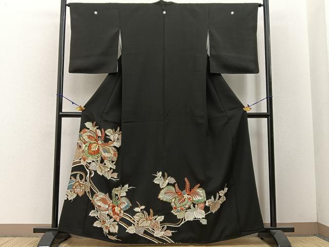 平和屋着物■豪華黒留袖 刺繍 桐 金糸 正絹 逸品 BAAW5790hj