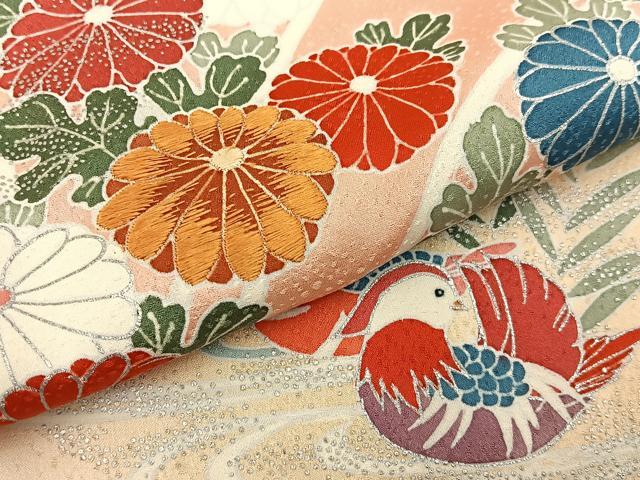 平和屋着物■訪問着 刺繍 鴛鴦花文 暈し染め 銀彩 正絹 逸品 BAAW5817hj