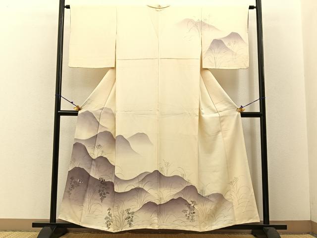 平和屋着物■訪問着 手描き 刺繍 重ね山花文 暈し染め 正絹 逸品 BAAW5819hj