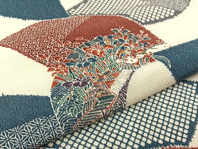 平和屋着物■上質な小紋 地紙花文 鬼しぼ縮緬 正絹 逸品 BAAW5821hj
