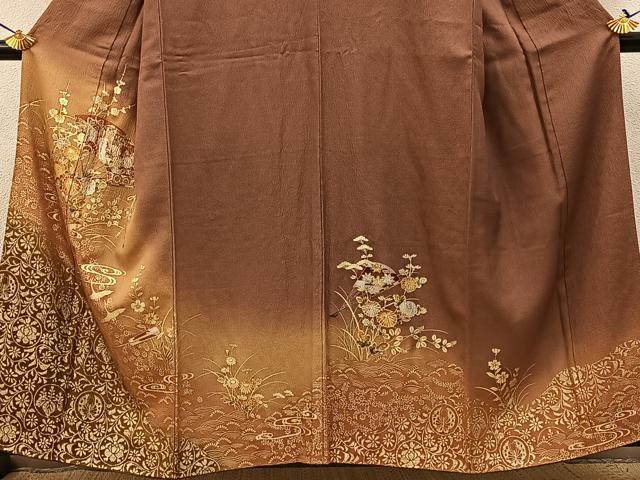 平和屋着物■訪問着 扇面飛鶴花蝶文 暈し染め 金銀彩 正絹 逸品 BAAW5849hj
