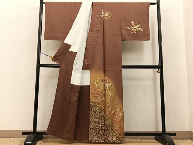 平和屋着物■訪問着 扇面飛鶴花蝶文 暈し染め 金銀彩 正絹 逸品 BAAW5849hj