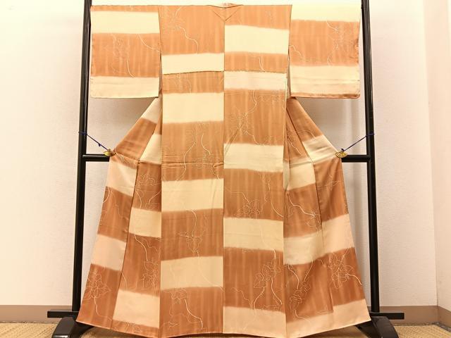 平和屋着物■上質な小紋 手描き 葡萄蔦の葉文 暈し染め 正絹 逸品 未使用 BAAW5859hj
