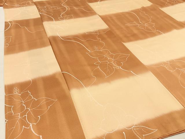 平和屋着物■上質な小紋 手描き 葡萄蔦の葉文 暈し染め 正絹 逸品 未使用 BAAW5859hj