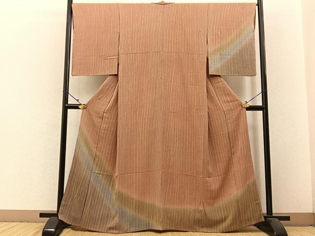 平和屋着物■訪問着 杢目絞り 縞 暈し染め 正絹 逸品 BAAW5866hj