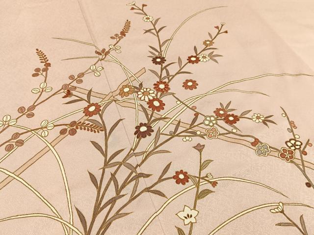 平和屋着物■訪問着 駒刺繍 草花文 金彩 正絹 逸品 BAAW5867hj