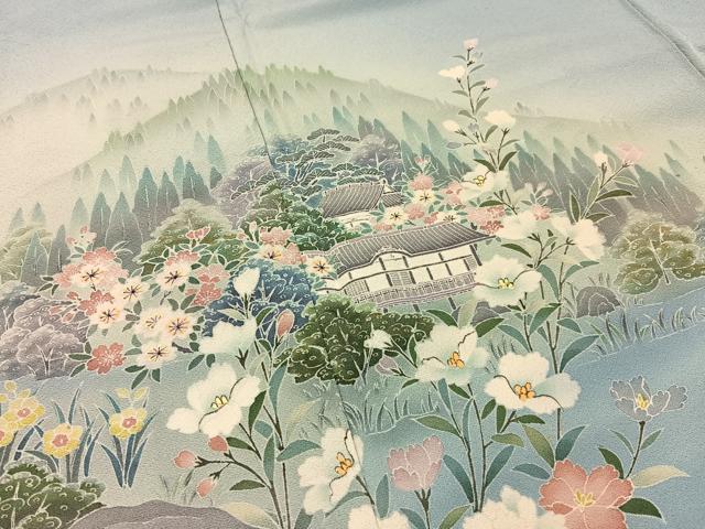 平和屋着物■訪問着 友禅 風景花文 暈し染め 正絹 逸品 BAAW5875hj