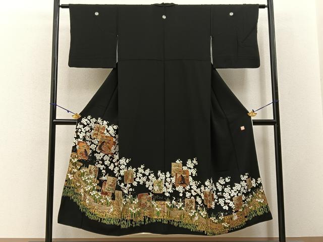 平和屋着物■豪華黒留袖 作家物 破れ色紙平安人物花鳥文 金彩 正絹 逸品 BAAW5880hj