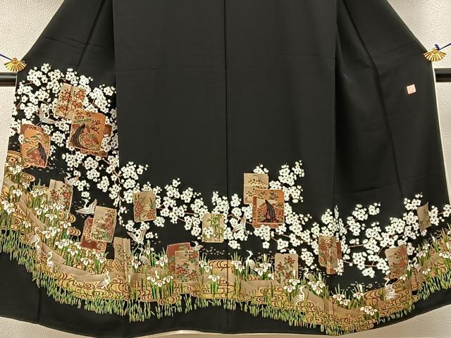 平和屋着物■豪華黒留袖 作家物 破れ色紙平安人物花鳥文 金彩 正絹 逸品 BAAW5880hj