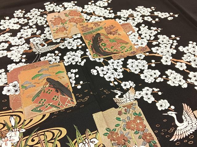 平和屋着物■豪華黒留袖 作家物 破れ色紙平安人物花鳥文 金彩 正絹 逸品 BAAW5880hj