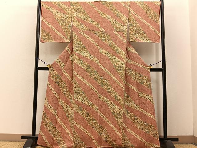 平和屋着物■上質な小紋 更紗花鳥丸文 鬼しぼ縮緬 正絹 逸品 未使用 BAAW5892hj