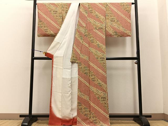 平和屋着物■上質な小紋 更紗花鳥丸文 鬼しぼ縮緬 正絹 逸品 未使用 BAAW5892hj