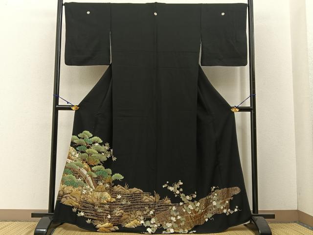 平和屋着物■豪華黒留袖 渡橋浜松文 金彩 正絹 逸品 BAAW5893hj