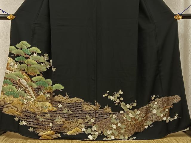 平和屋着物■豪華黒留袖 渡橋浜松文 金彩 正絹 逸品 BAAW5893hj
