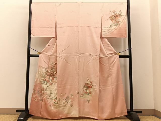 平和屋着物■訪問着 刺繍 冊子エ霞花文 暈し染め 金彩 鈴乃屋扱い 正絹 逸品 BAAW5910hj