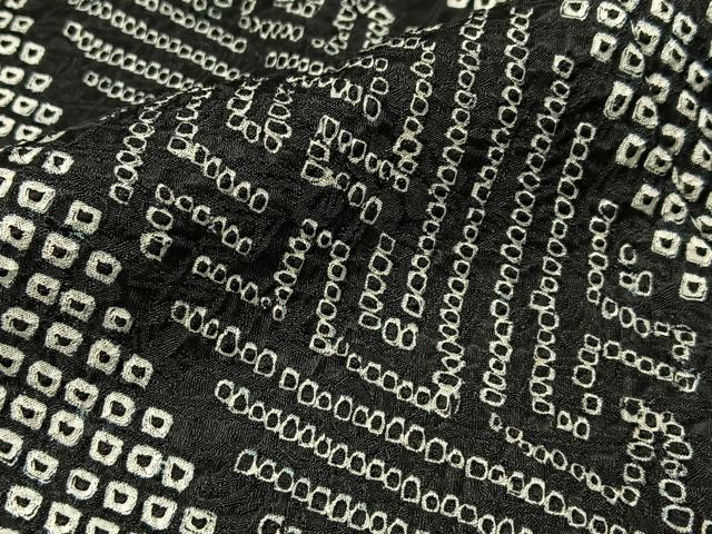 平和屋着物●上質な小紋 総絞り 麻の葉間道 黒地 正絹 逸品 未使用 BAAW5921hj