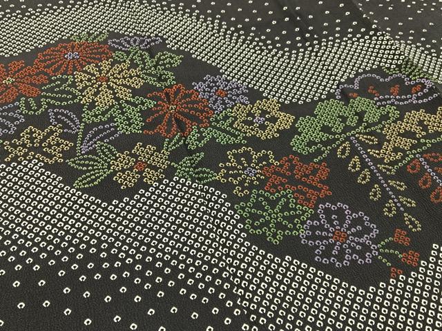 平和屋着物■訪問着 鹿の子松花文 黒地 正絹 逸品 BAAW5937hj
