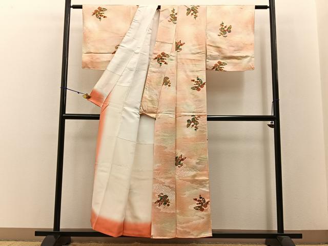 平和屋着物■上質な小紋 花蝶文 暈し染め 金彩 正絹 逸品 BAAW5942hj