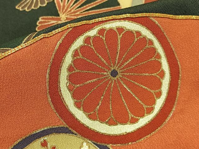 平和屋着物■豪華黒留袖 駒刺繍 扇面飛鶴花文 金彩 正絹 逸品 BAAW5963hj
