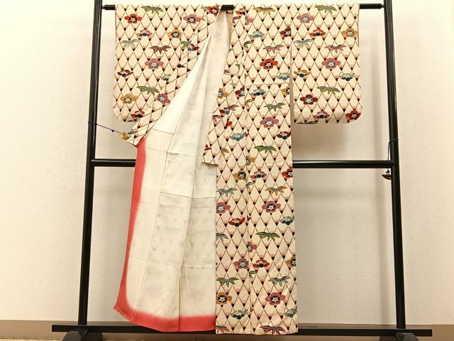 平和屋着物■上質な小紋 型染め 笹梅文 鬼しぼ縮緬 正絹 逸品 BAAW5969hj