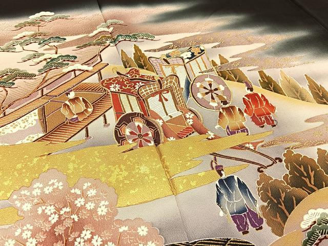 平和屋着物■豪華黒留袖 駒刺繍 平安人物文 暈し染め 金彩 正絹 逸品 BAAW5972hj