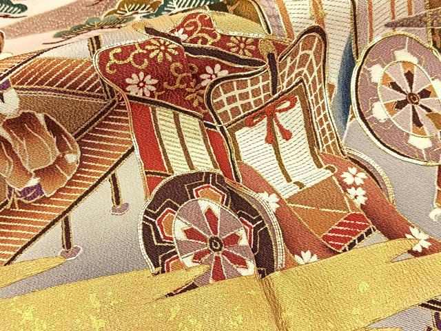 平和屋着物■豪華黒留袖 駒刺繍 平安人物文 暈し染め 金彩 正絹 逸品 BAAW5972hj