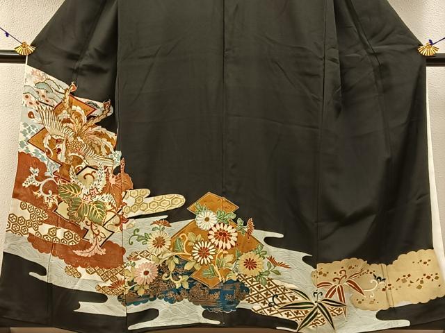 平和屋着物■豪華黒留袖 金糸刺繍 鳳凰有職花文 金彩 正絹 逸品 BAAW5975hj