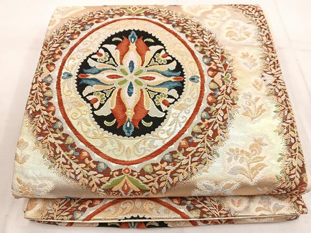 平和屋着物●桝屋高尾　六通柄　本袋帯　更紗花唐草文　金糸　正絹　逸品　DABD5797fe 平和屋着物○桝屋高尾 六通柄 本袋帯 更紗花唐草文 金糸 正絹 逸品