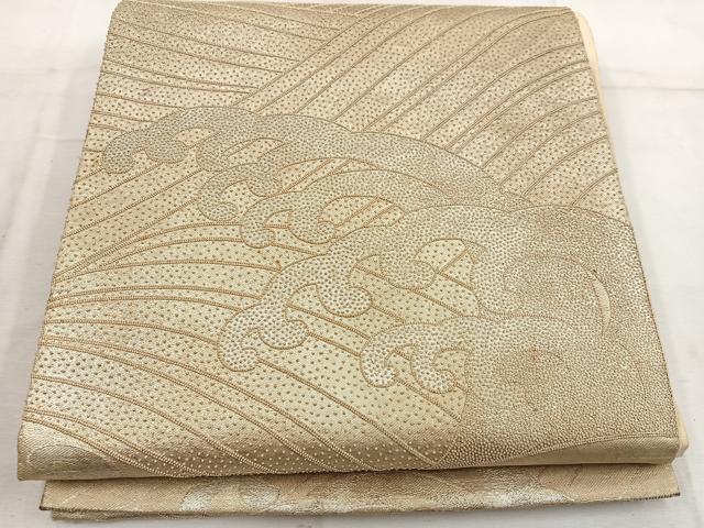 平和屋着物◎六通柄袋帯 相良刺繍 立波文 銀糸 引箔 正絹 逸品 BAAW6008mz