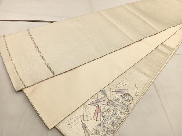 平和屋着物◎太鼓柄袋帯 駒刺繍 雲取り青海波花文 金銀糸 正絹 逸品 BAAW6014mz