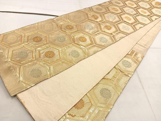 平和屋着物◎六通柄袋帯 駒刺繍 亀甲菊花文 金銀糸 正絹 逸品 BAAW6015mz