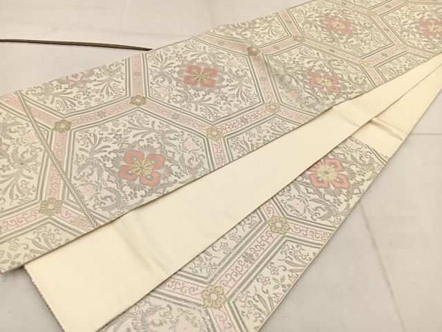 平和屋着物◎六通柄袋帯 純箔引 鳳凰亀甲花文 プラチナ箔 正絹 逸品 BAAW6018mz