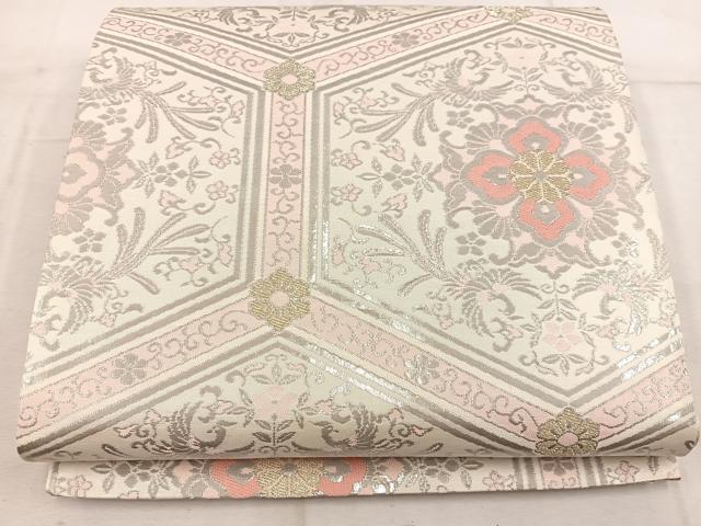 平和屋着物◎六通柄袋帯 純箔引 鳳凰亀甲花文 プラチナ箔 正絹 逸品 BAAW6018mz