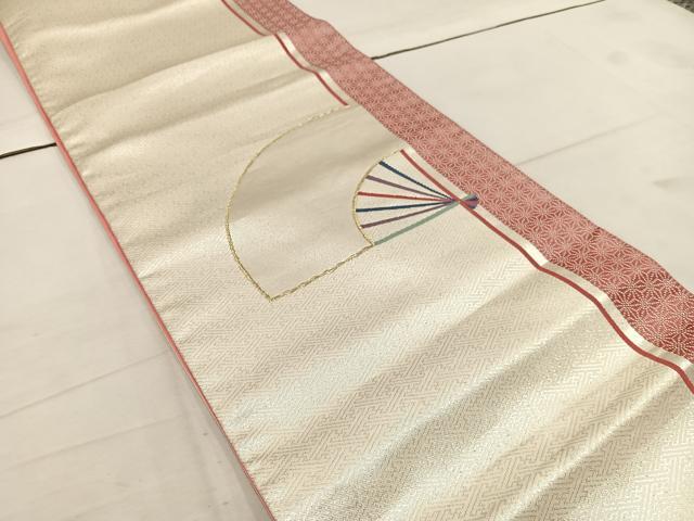 平和屋着物◎太鼓柄 京袋帯 扇面 金糸 正絹 逸品 BAAW6024mz