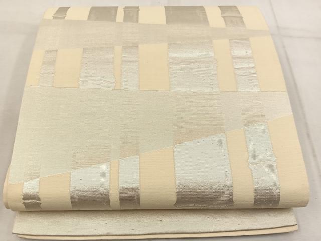平和屋着物◎六通柄袋帯 笹竹文 銀糸 正絹 逸品 BAAW6025mz