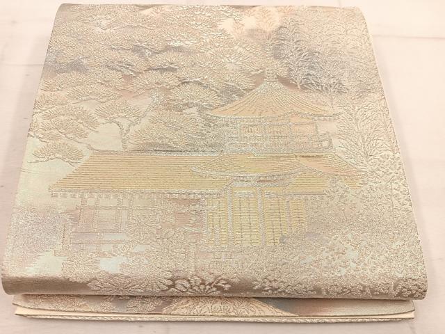 平和屋着物◎六通柄袋帯 京洛錦 風景文 二重引箔 金銀糸 正絹 逸品 BAAW6033mz