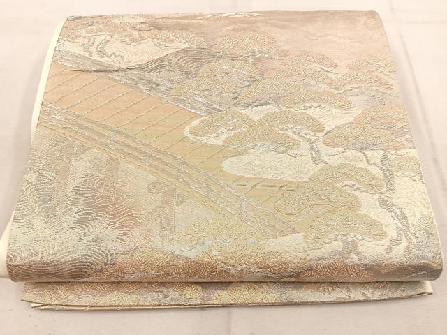 平和屋着物◎六通柄袋帯 京洛錦 風景文 二重引箔 金銀糸 正絹 逸品 BAAW6034mz